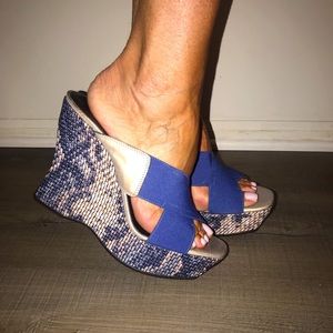 Donald J Pliner Blue and Gold Wedge Heels Size 8 Made in Italy